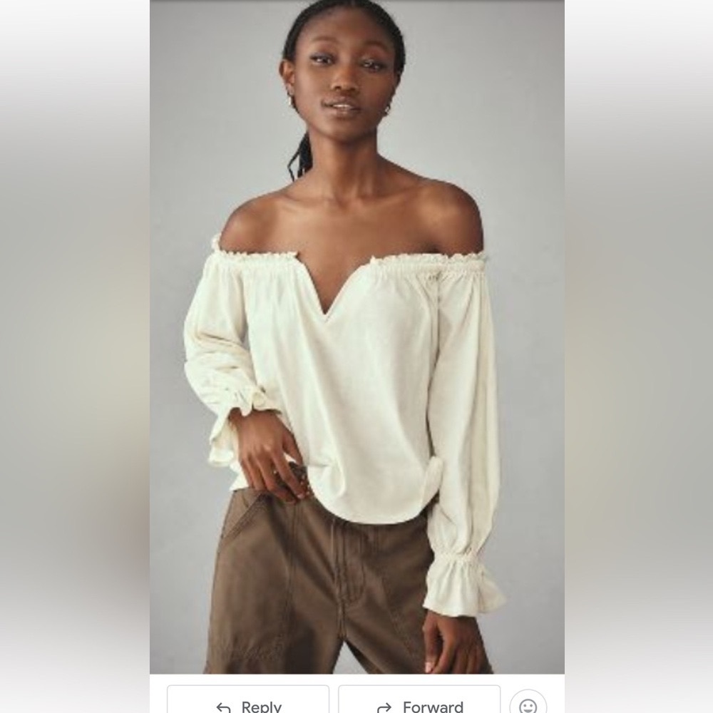 Anthropologie Cream Off-Shoulder Blouse